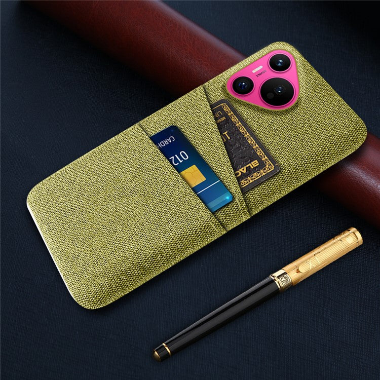 For Huawei Pura 70 Case Card Holder Cloth Texture Hard PC Phone Back Cover - Yellow