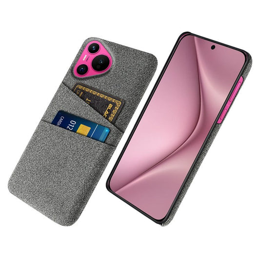 For Huawei Pura 70 Case Card Holder Cloth Texture Hard PC Phone Back Cover - Grey
