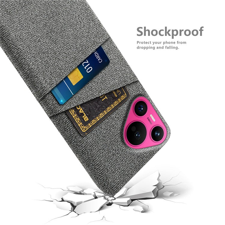 For Huawei Pura 70 Case Card Holder Cloth Texture Hard PC Phone Back Cover - Grey