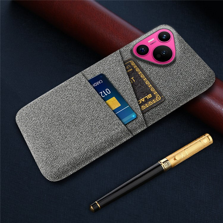 For Huawei Pura 70 Case Card Holder Cloth Texture Hard PC Phone Back Cover - Grey