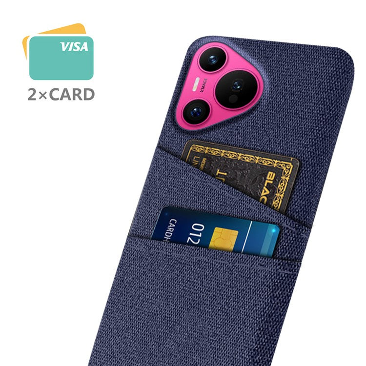 For Huawei Pura 70 Case Card Holder Cloth Texture Hard PC Phone Back Cover - Blue