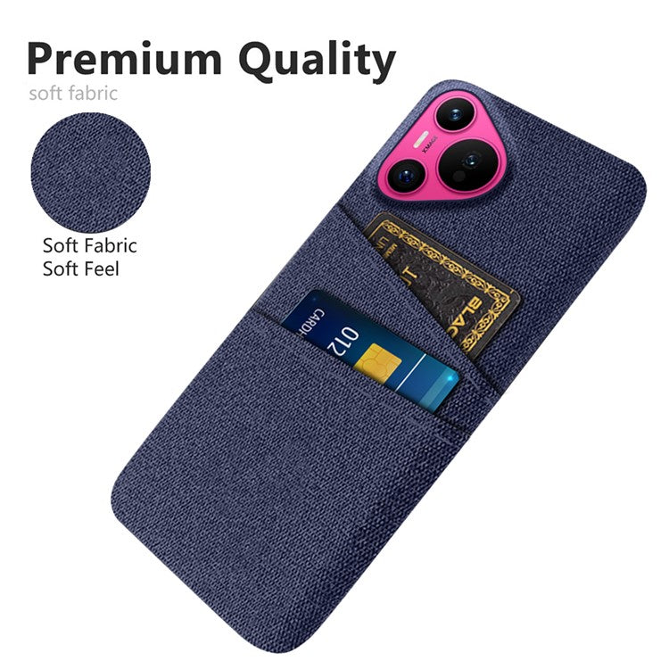 For Huawei Pura 70 Case Card Holder Cloth Texture Hard PC Phone Back Cover - Blue