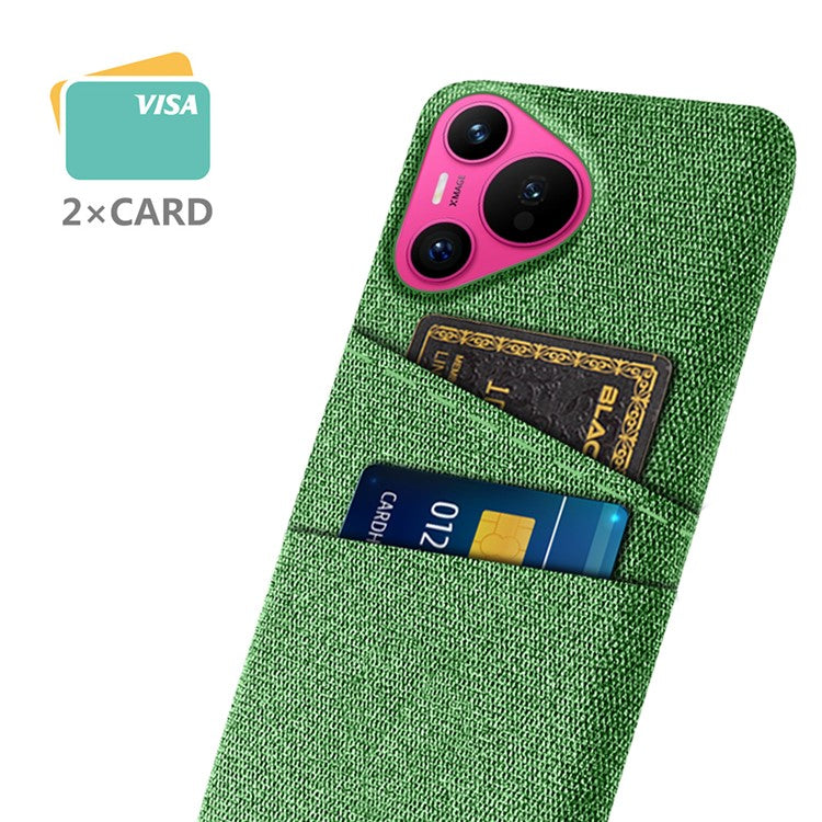 For Huawei Pura 70 Case Card Holder Cloth Texture Hard PC Phone Back Cover - Green