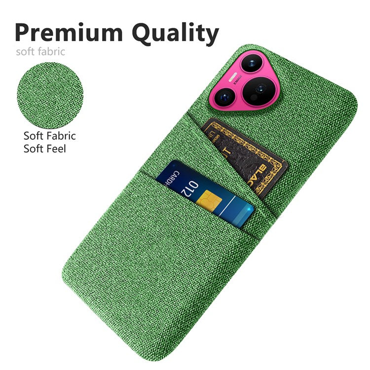 For Huawei Pura 70 Case Card Holder Cloth Texture Hard PC Phone Back Cover - Green