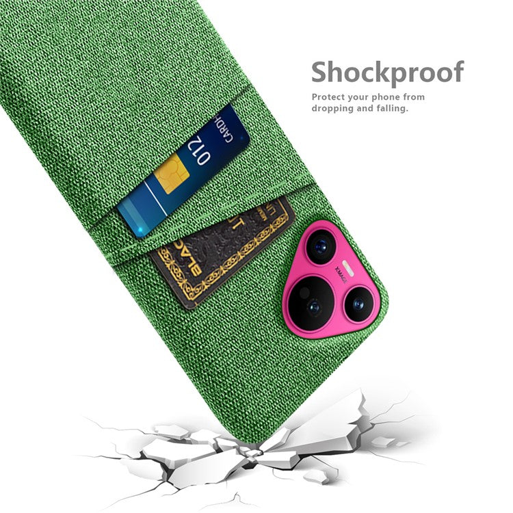 For Huawei Pura 70 Case Card Holder Cloth Texture Hard PC Phone Back Cover - Green