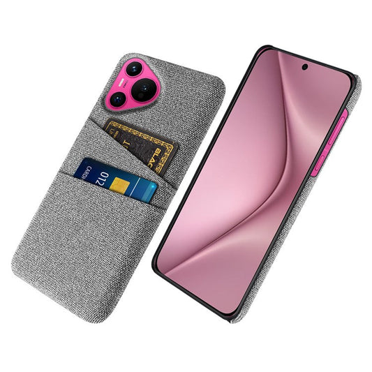 For Huawei Pura 70 Case Card Holder Cloth Texture Hard PC Phone Back Cover - Light Grey