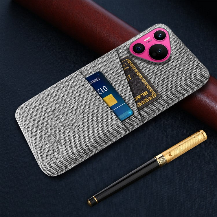 For Huawei Pura 70 Case Card Holder Cloth Texture Hard PC Phone Back Cover - Light Grey