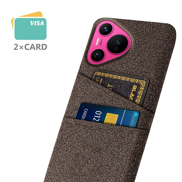 For Huawei Pura 70 Case Card Holder Cloth Texture Hard PC Phone Back Cover - Brown