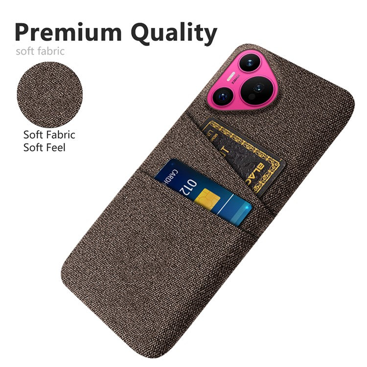 For Huawei Pura 70 Case Card Holder Cloth Texture Hard PC Phone Back Cover - Brown