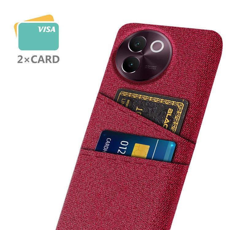 For vivo V30e 5G Case Cloth Fabric + Hard PC Protective Cover Dual Card Holder - Red