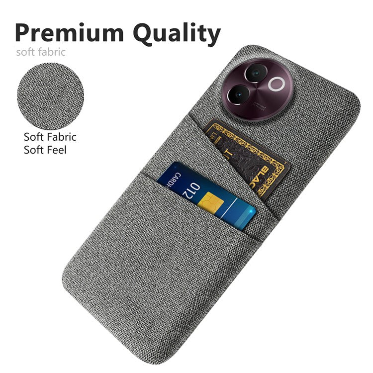 For vivo V30e 5G Case Cloth Fabric + Hard PC Protective Cover Dual Card Holder - Grey