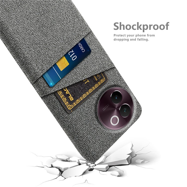 For vivo V30e 5G Case Cloth Fabric + Hard PC Protective Cover Dual Card Holder - Grey