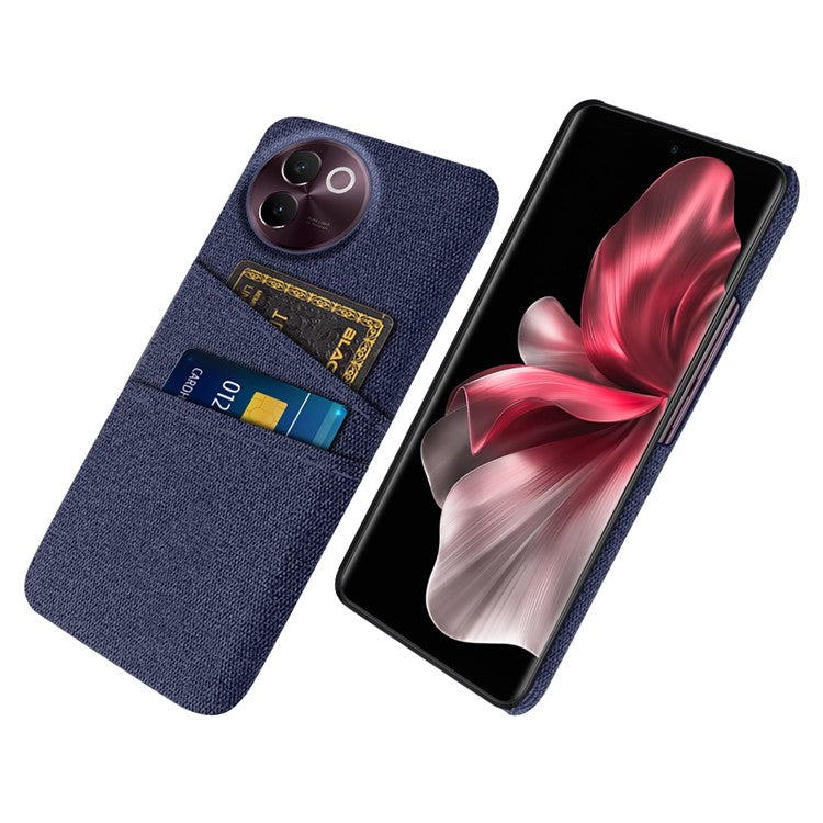 For vivo V30e 5G Case Cloth Fabric + Hard PC Protective Cover Dual Card Holder - Blue