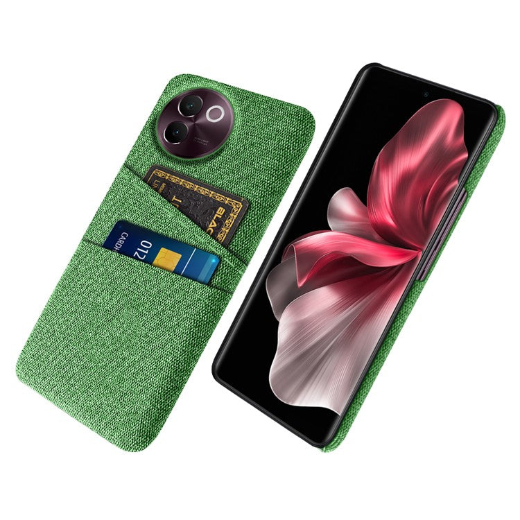 For vivo V30e 5G Case Cloth Fabric + Hard PC Protective Cover Dual Card Holder - Green