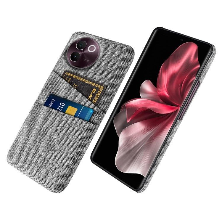 For vivo V30e 5G Case Cloth Fabric + Hard PC Protective Cover Dual Card Holder - Light Grey