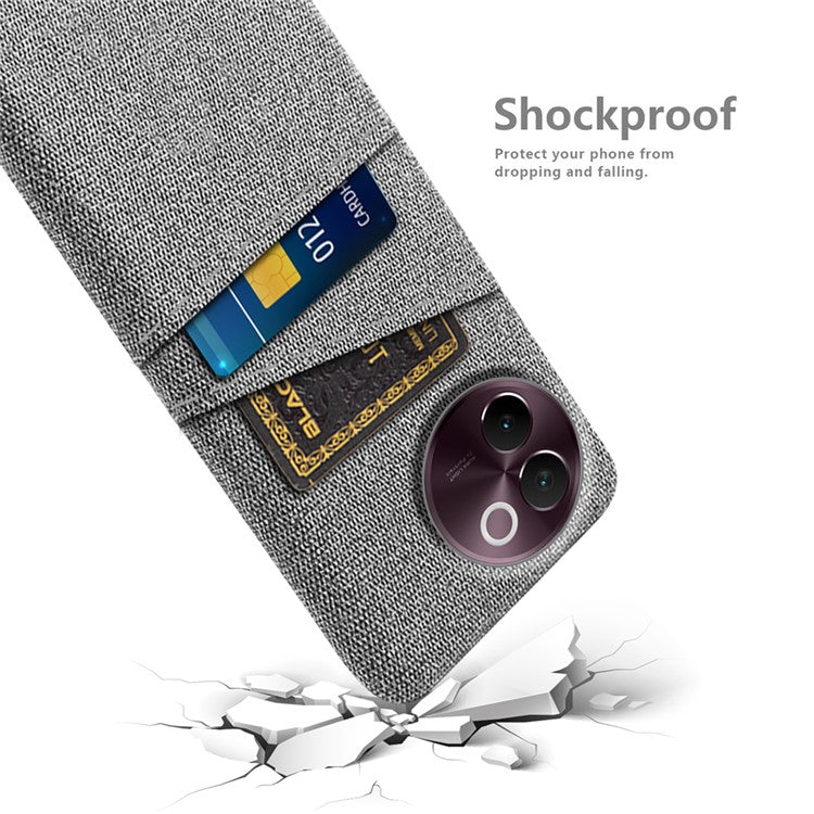 For vivo V30e 5G Case Cloth Fabric + Hard PC Protective Cover Dual Card Holder - Light Grey