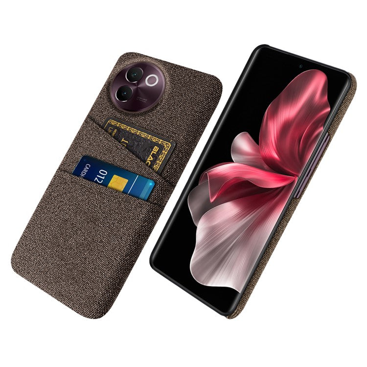 For vivo V30e 5G Case Cloth Fabric + Hard PC Protective Cover Dual Card Holder - Brown