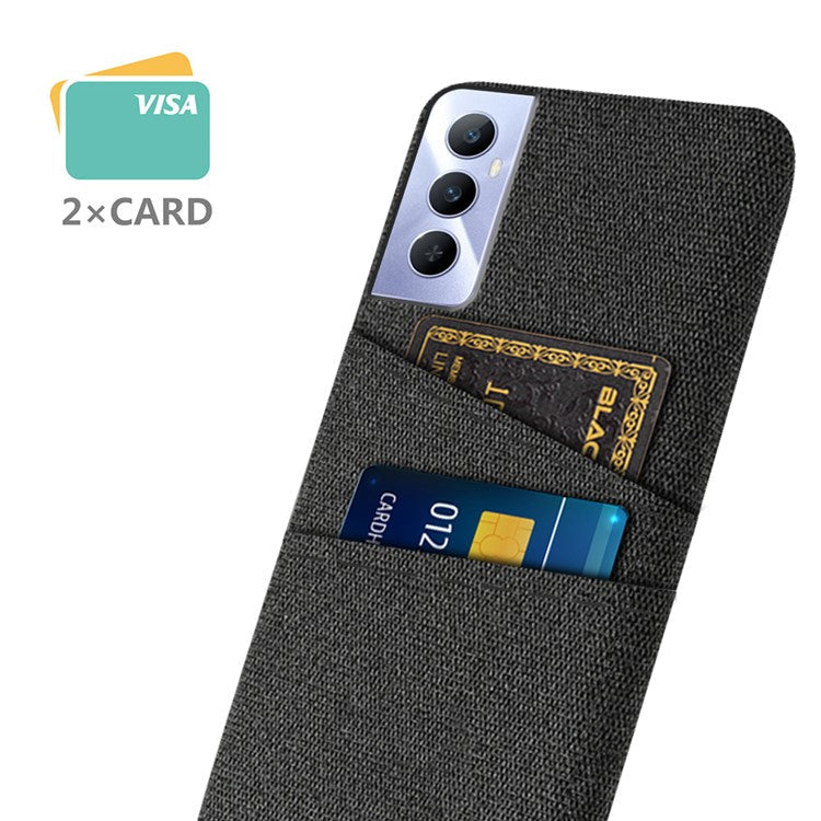 For Realme C65 4G Case Fabric Surface Inner PC Phone Cover with Dual Card Slots - Black