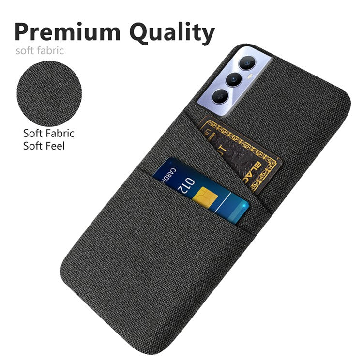 For Realme C65 4G Case Fabric Surface Inner PC Phone Cover with Dual Card Slots - Black