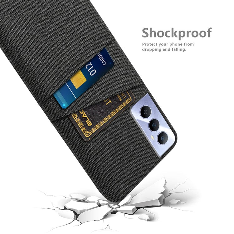 For Realme C65 4G Case Fabric Surface Inner PC Phone Cover with Dual Card Slots - Black