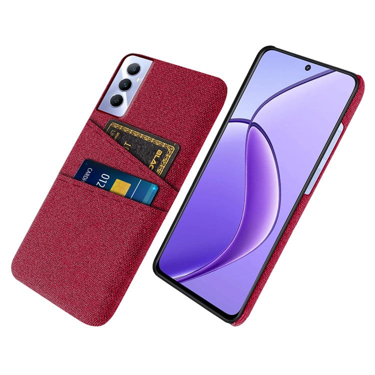 For Realme C65 4G Case Fabric Surface Inner PC Phone Cover with Dual Card Slots - Red
