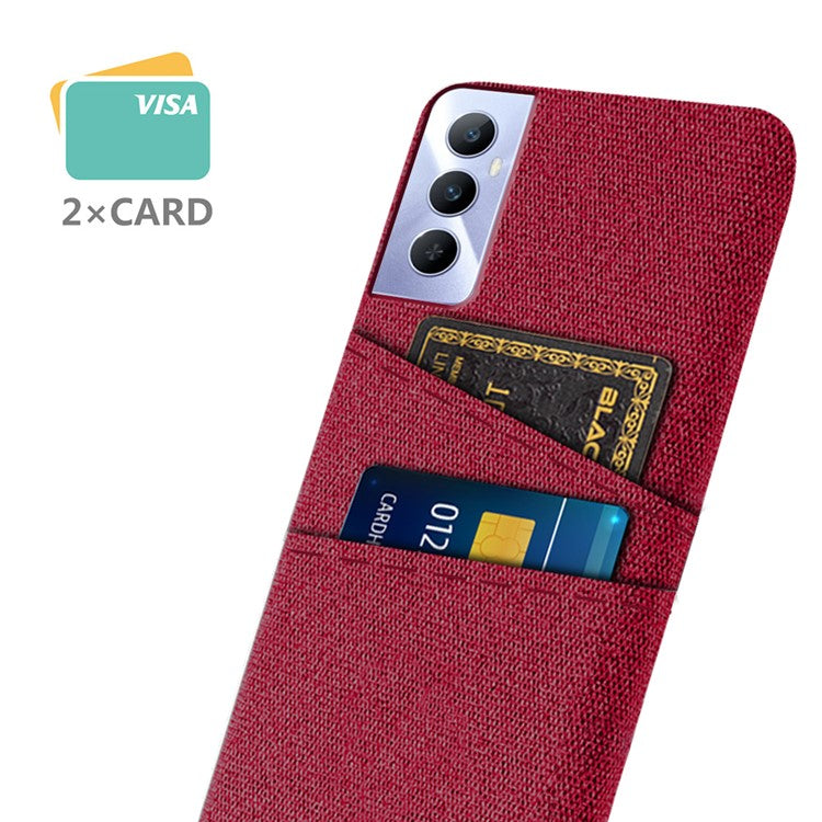 For Realme C65 4G Case Fabric Surface Inner PC Phone Cover with Dual Card Slots - Red