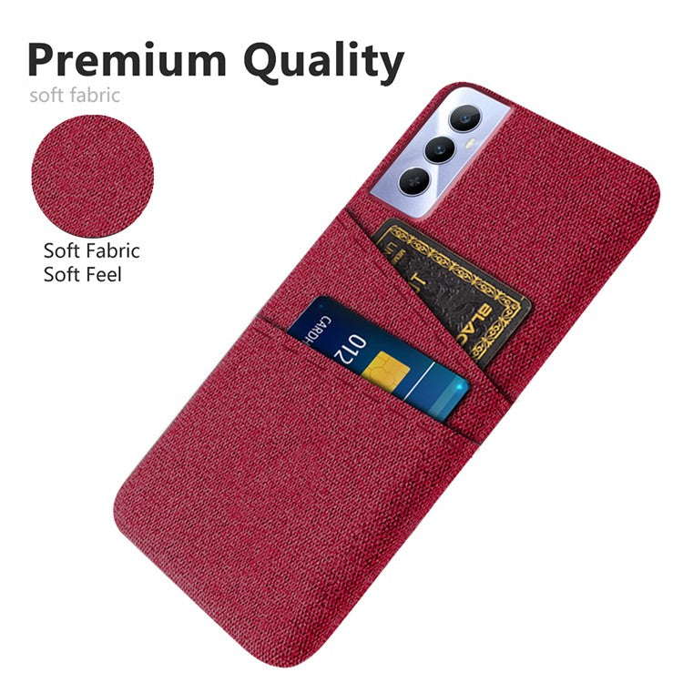 For Realme C65 4G Case Fabric Surface Inner PC Phone Cover with Dual Card Slots - Red