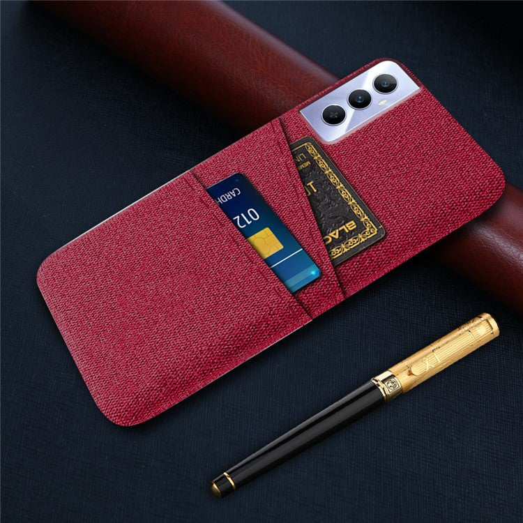 For Realme C65 4G Case Fabric Surface Inner PC Phone Cover with Dual Card Slots - Red