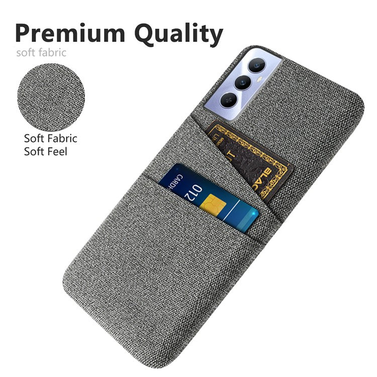For Realme C65 4G Case Fabric Surface Inner PC Phone Cover with Dual Card Slots - Grey