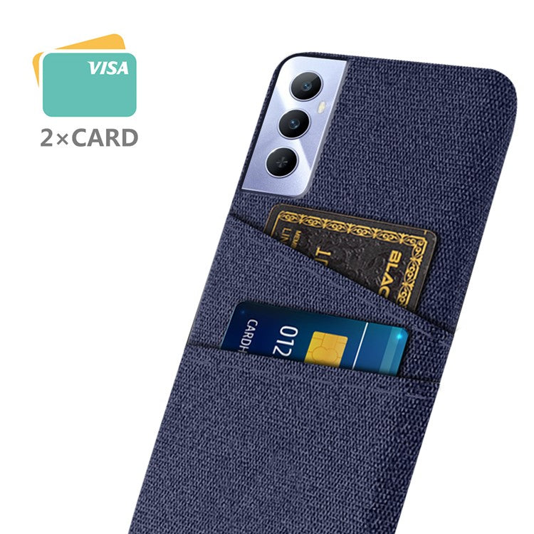 For Realme C65 4G Case Fabric Surface Inner PC Phone Cover with Dual Card Slots - Blue