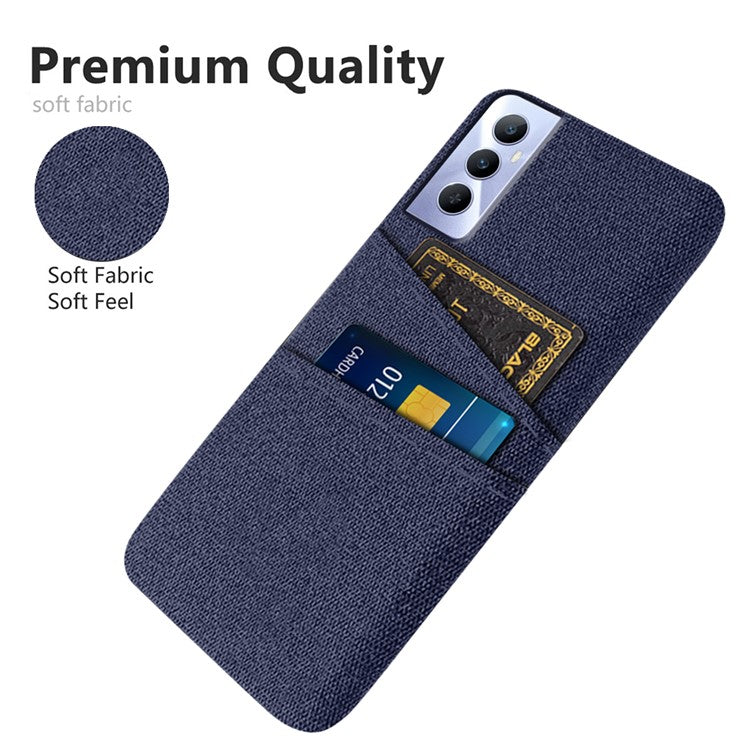For Realme C65 4G Case Fabric Surface Inner PC Phone Cover with Dual Card Slots - Blue
