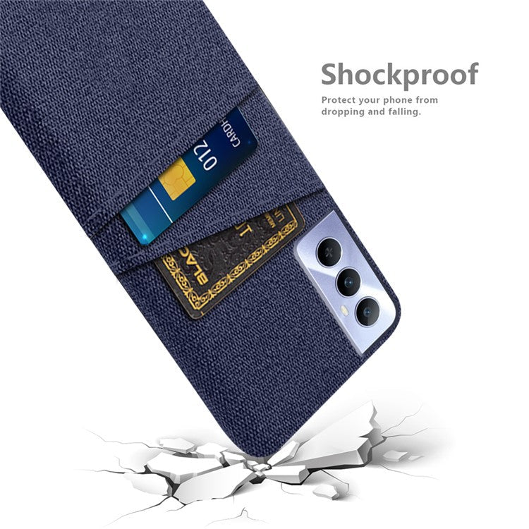 For Realme C65 4G Case Fabric Surface Inner PC Phone Cover with Dual Card Slots - Blue