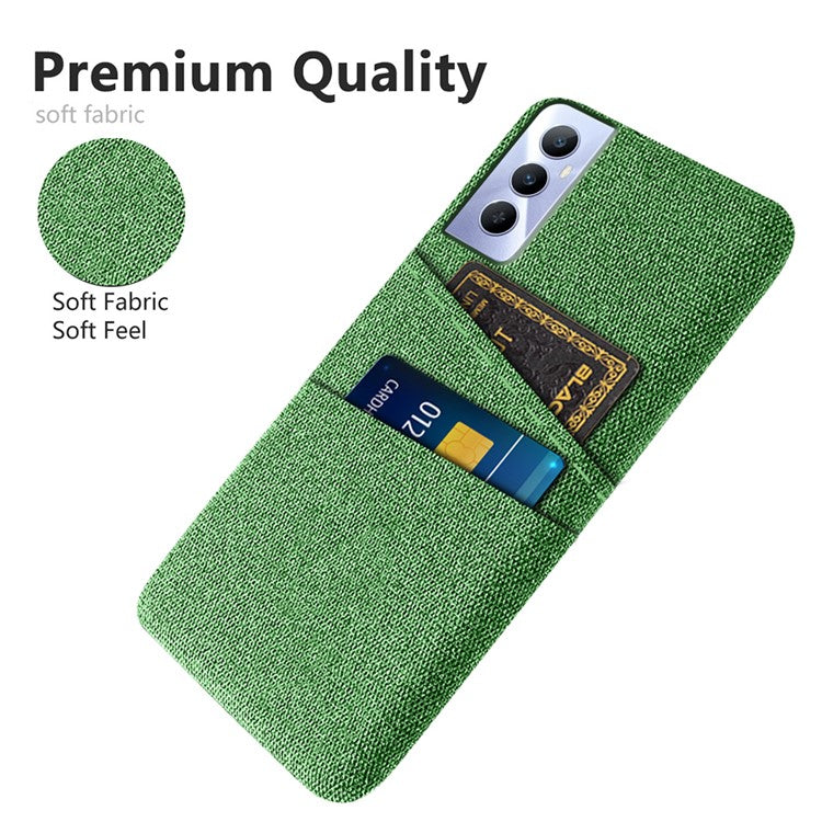 For Realme C65 4G Case Fabric Surface Inner PC Phone Cover with Dual Card Slots - Green