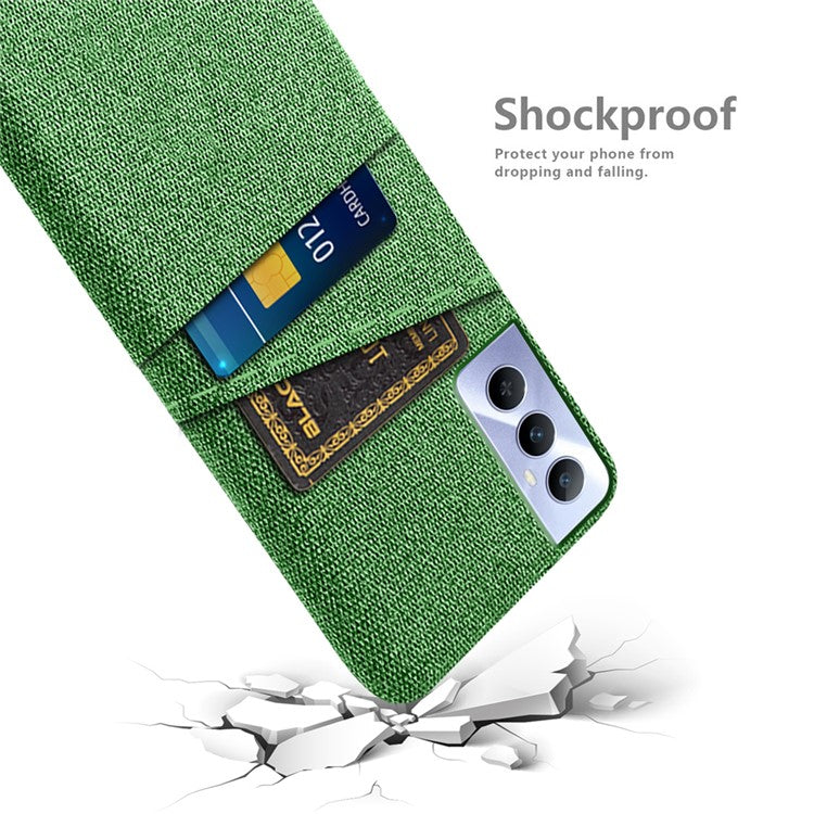 For Realme C65 4G Case Fabric Surface Inner PC Phone Cover with Dual Card Slots - Green
