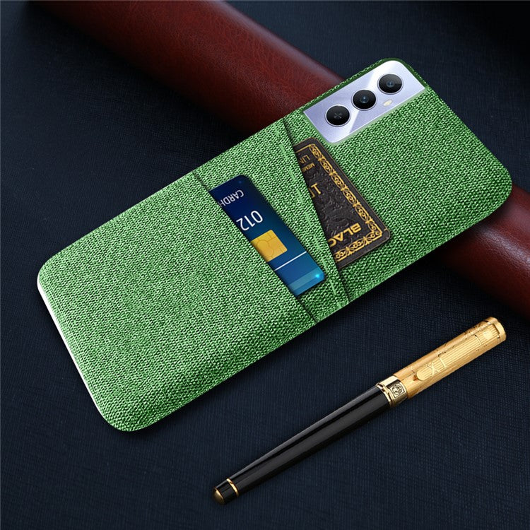 For Realme C65 4G Case Fabric Surface Inner PC Phone Cover with Dual Card Slots - Green