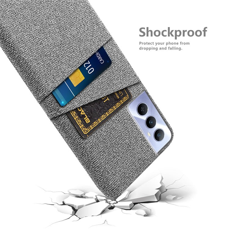 For Realme C65 4G Case Fabric Surface Inner PC Phone Cover with Dual Card Slots - Light Grey