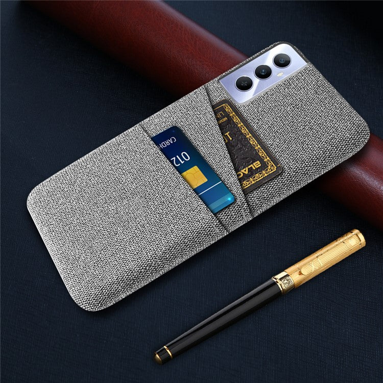 For Realme C65 4G Case Fabric Surface Inner PC Phone Cover with Dual Card Slots - Light Grey