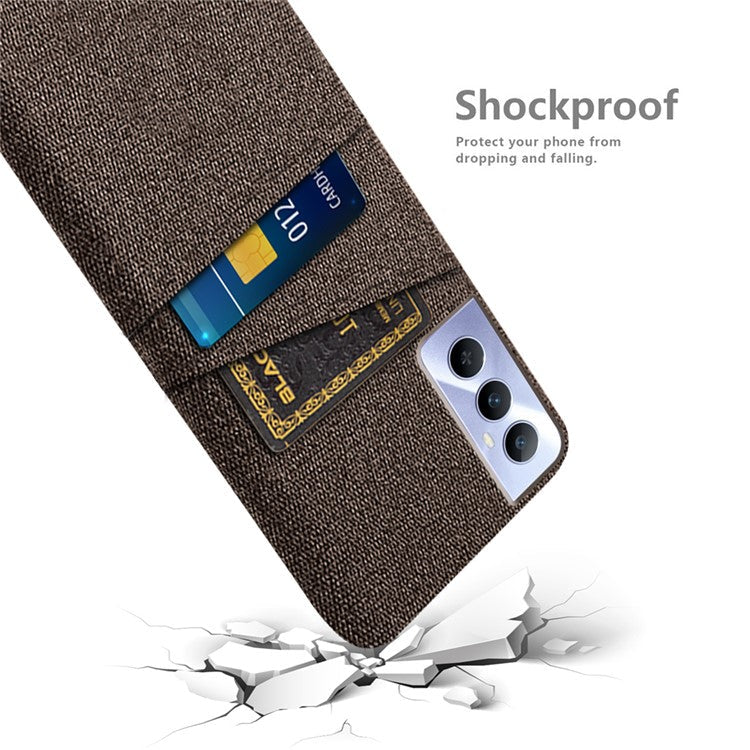 For Realme C65 4G Case Fabric Surface Inner PC Phone Cover with Dual Card Slots - Brown