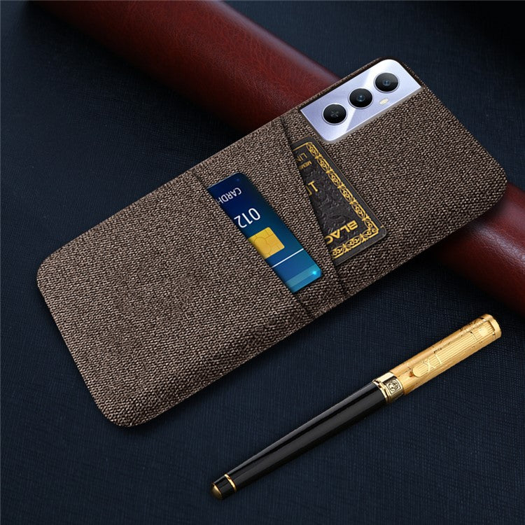 For Realme C65 4G Case Fabric Surface Inner PC Phone Cover with Dual Card Slots - Brown