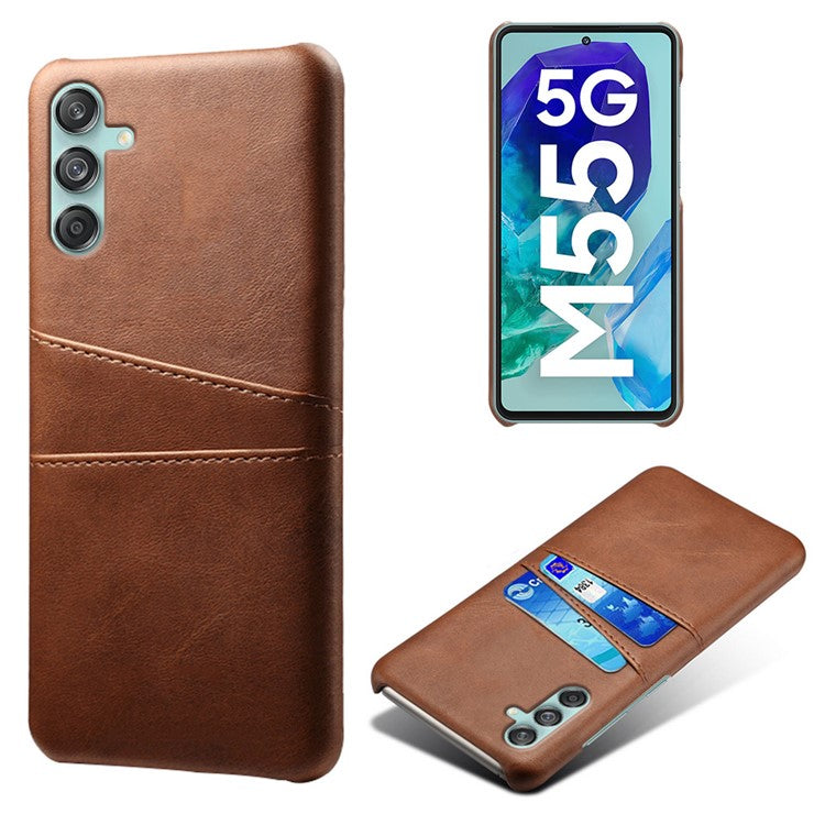 For Samsung Galaxy M55 5G / C55 5G / F55 5G Case Card Holder Leather+PC Phone Cover - Brown