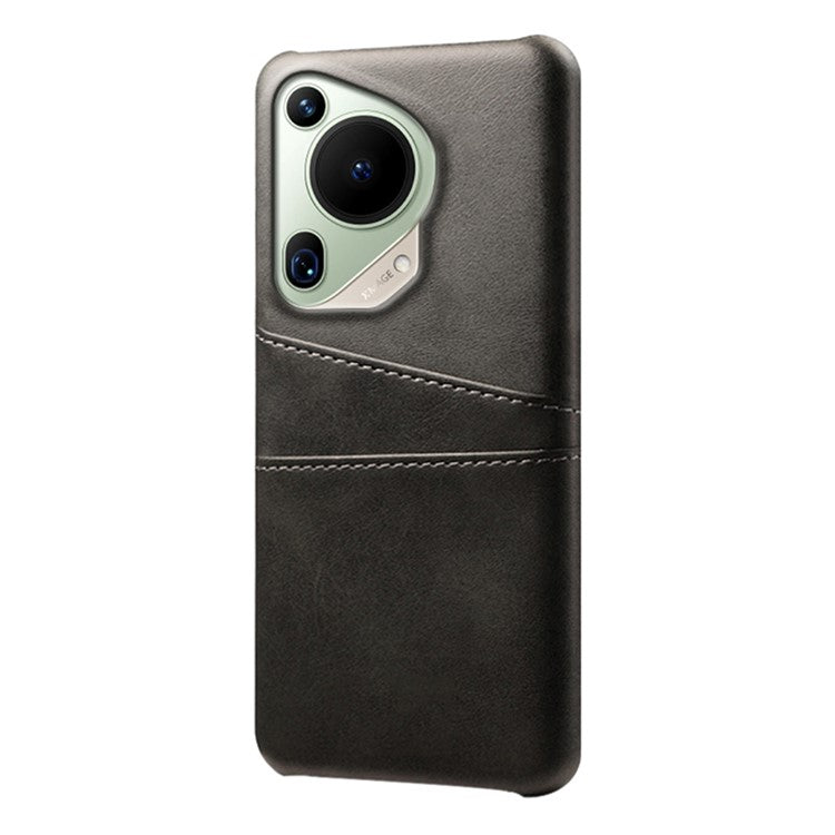For Huawei Pura 70 Ultra Case with Dual Card Slots PU Leather + Hard PC Shell Ultra Thin - Black