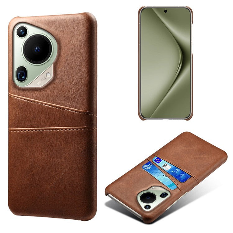 For Huawei Pura 70 Ultra Case with Dual Card Slots PU Leather + Hard PC Shell Ultra Thin - Brown