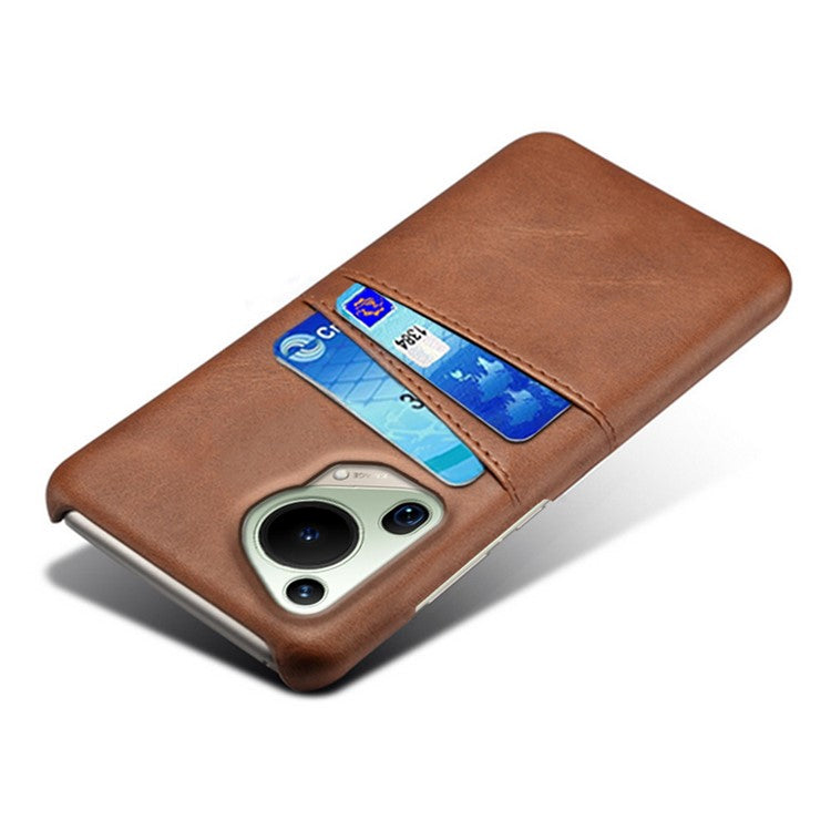 For Huawei Pura 70 Ultra Case with Dual Card Slots PU Leather + Hard PC Shell Ultra Thin - Brown