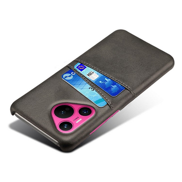 For Huawei Pura 70 Slim Case Card Slots PU+PC Phone Cover - Black