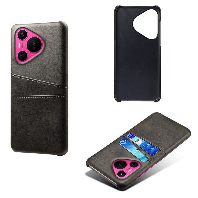 For Huawei Pura 70 Slim Case Card Slots PU+PC Phone Cover - Black