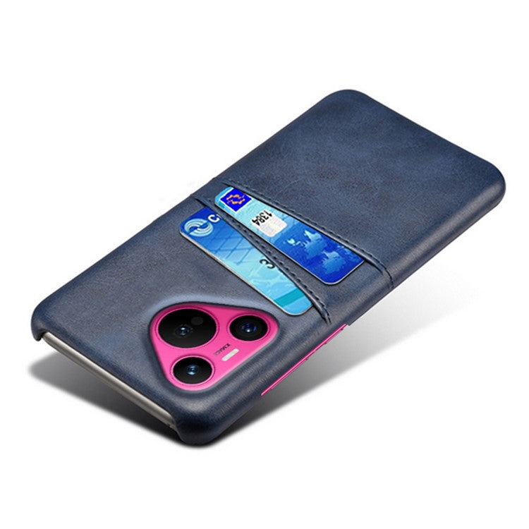 For Huawei Pura 70 Slim Case Card Slots PU+PC Phone Cover - Blue
