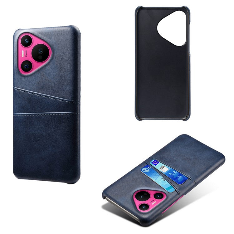 For Huawei Pura 70 Slim Case Card Slots PU+PC Phone Cover - Blue