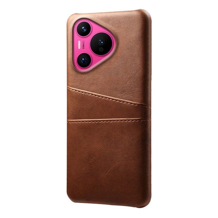For Huawei Pura 70 Slim Case Card Slots PU+PC Phone Cover - Brown