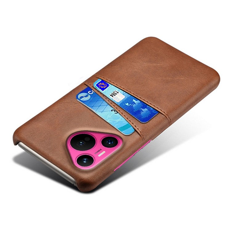 For Huawei Pura 70 Slim Case Card Slots PU+PC Phone Cover - Brown