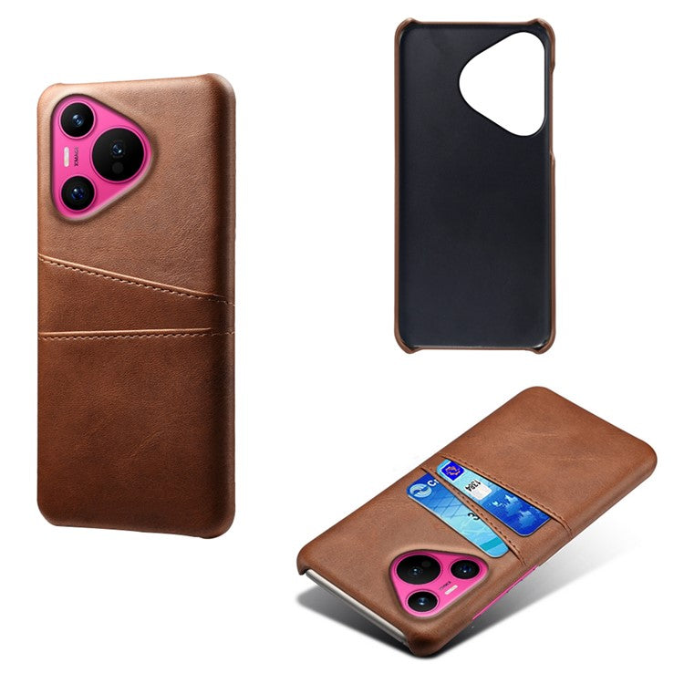 For Huawei Pura 70 Slim Case Card Slots PU+PC Phone Cover - Brown
